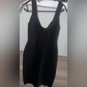 Herve Leger Black V-Neck Bandage Mini Dress